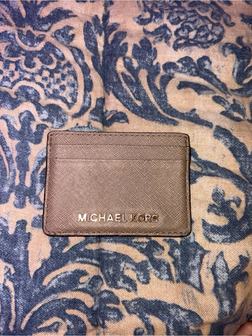 Michael Kors Taupe Saffiano Card Case with Gold Logou